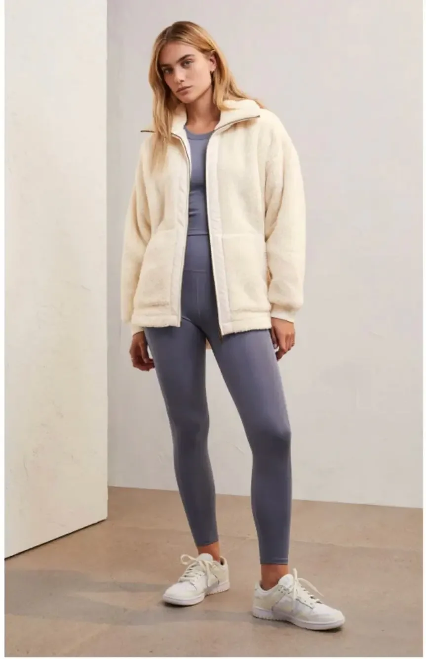 Z SUPPLY Active Highest Peak Plush Sherpa Ivory Full Zip Jacket // S